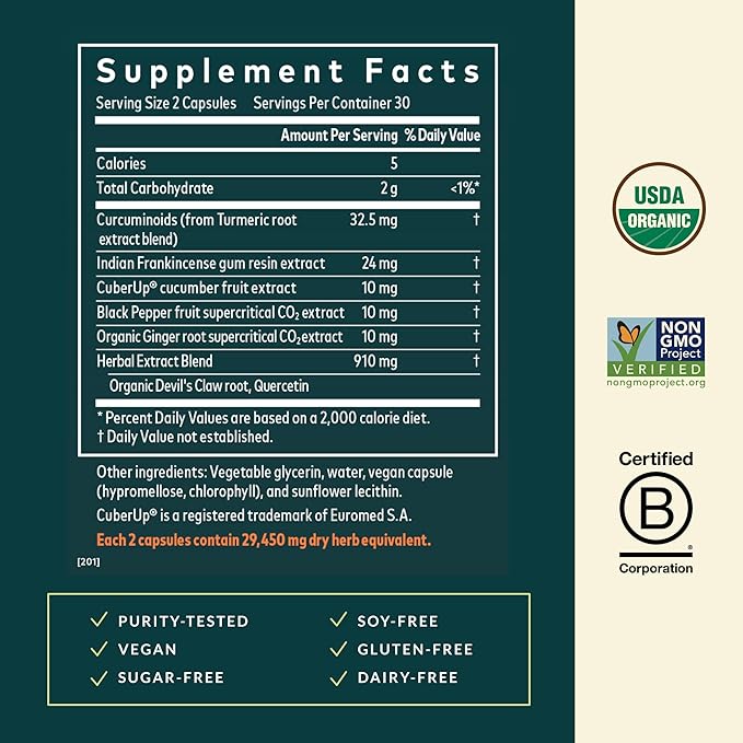 Gaia Herbs Turmeric Supreme Joint Health - Joint Support Supplement with Cucumber Quercetin Black Pepper Ginger Root Curcuminoids &amp More* - 60 Liquid Phyto-Caps (30 Servings)
