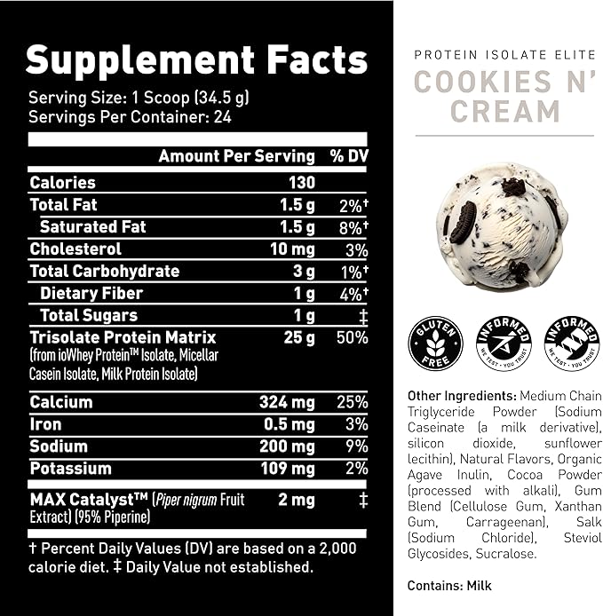 Kaged Whey Protein Isolate Elite Powder | Cookies &amp Cream | Whey Casein &amp Milk Protein Blend | Post Workout Recovery Drink | Supports Muscle Building | Supplements for Men &amp Women | 2 lb