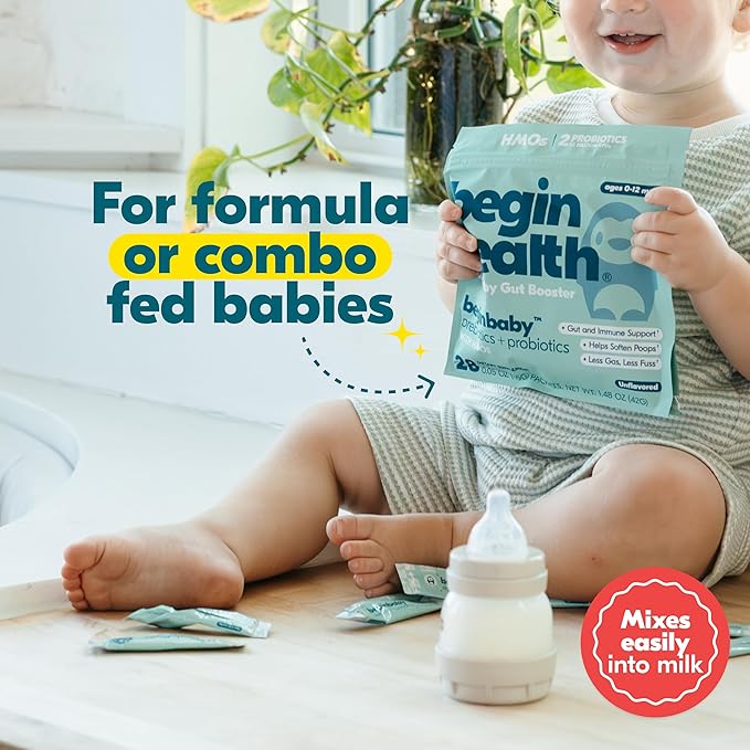 Begin Health BeginBaby Prebiotics and Probiotics for Infants 0-12 Months | Baby Formula Prebiotic + Probiotic Powder with 2'-FL HMO's &amp B. Infantis for Optimal Digestion | 28-Packs - Unflavored