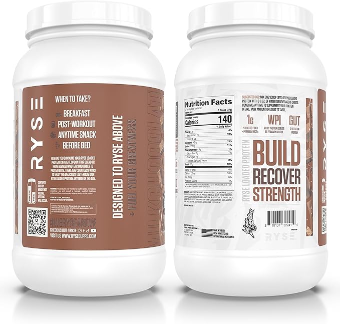 RYSE Loaded Protein Powder - Milk Chocolate - 25g Whey Protein Isolate &amp Concentrate with Prebiotic Fiber &amp MCTs - Low Carb Low Sugar Digestive-Friendly - 27 Servings / 2 lb Tub