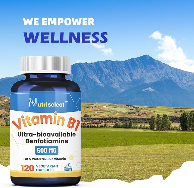Vitamin B1 500mg 120 Caps Non-GMO &amp Vegan &amp Gluten-Free with Benfotiamine(3 Bottles)