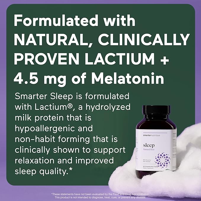 SMARTERNUTRITION Smarter Sleep Melatonin Dissolvable Tablets 4.5 mg + Natural Clinically Proven Lactium® for Sleep &amp Stress Support - Mint Flavor Melatonin Tablets - Non-GMO-60 Count[30-Day Supply