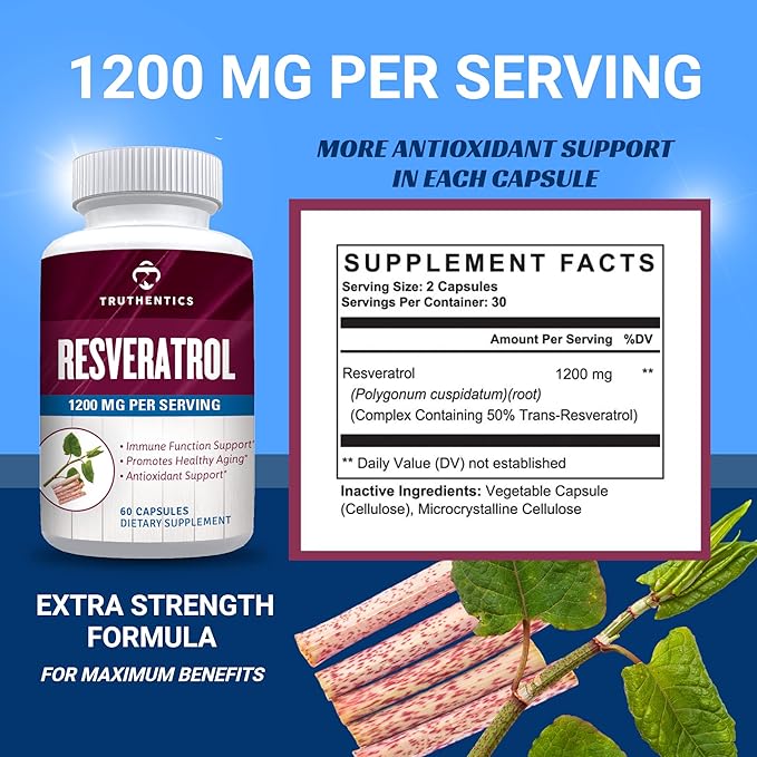 TRUTHENTICS Resveratrol with TransResveratrol + Advanced Probiotic Bundle - Healthy Aging Heart Immune &amp Digestive Support - Gluten Free Non-GMO - Easy to Swallow Capsules
