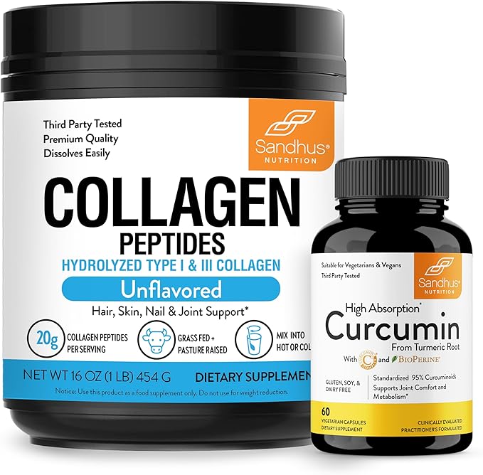 Sandhu's Collagen Peptides Powder &amp Curcumin with Bioperine| Supports Immune Function