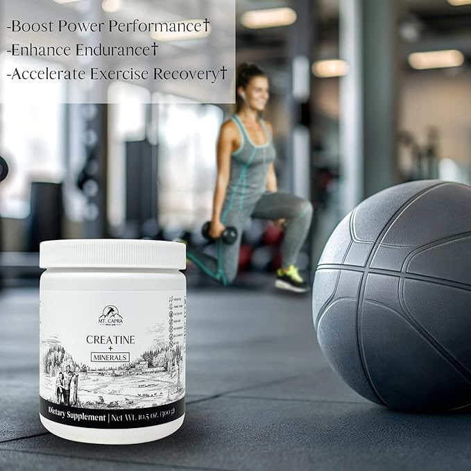 Mt. Capra Creatine + Minerals | 5 g Creatine Monohydrate with Goat Whey Mineral Concentrate | Enhance Hydration and Cellular Performance | 40 Servings
