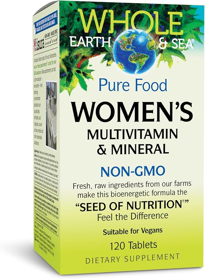Natural Factors Whole Earth &amp Sea Women's Multivitamin &amp Mineral - Daily Whole Food Supplement with Iron Vitamin C &amp More - Vegan Non-GMO &amp Gluten-Free - 120 Tablets (60 Servings)