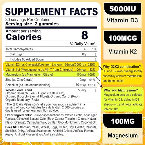 2Pack Vegan Vitamin D3 5000IU K2 Gummies+ 2Pack Berberine Supplement 1500mg Gummies