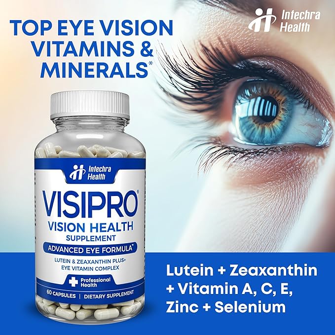 VISIPRO® 20-20 New Vision Health Supplement - Advanced Eye Vision Vitamins for Complete Eye Health Vision Support &amp Macular Free Radical Defense - 60 Veggie Caps