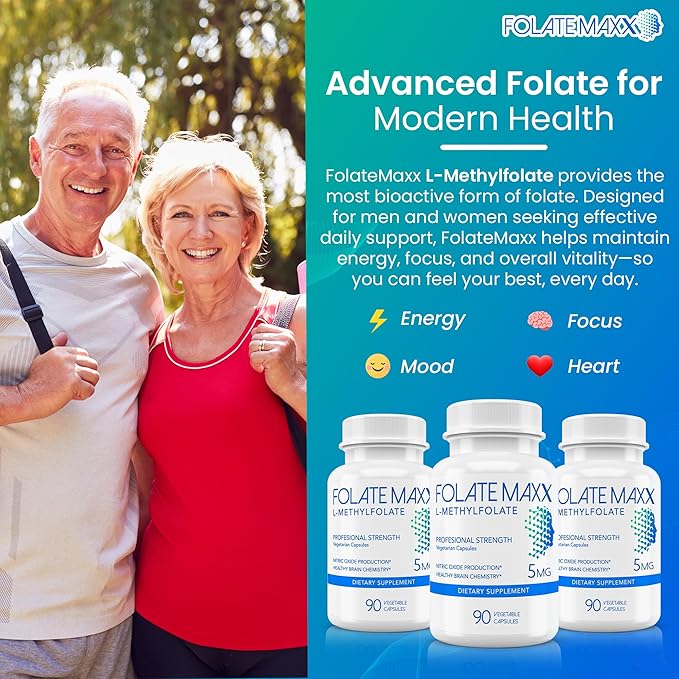 FolateMaxx L Methylfolate 5mg 90 Capsules – Doctor Formulated Methyl Folate Supplement for Women &amp Men – High Potency 5-MTHF for Energy Mood &amp Focus – Non-GMO Gluten-Free (3-Month Supply)