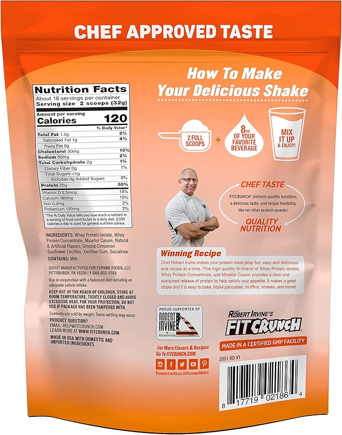 Fit Crunch Tri-Blend Whey Protein Keto Friendly Low Calories High Protein Gluten Free Soy Free (18 Servings Cinnamon Twist)