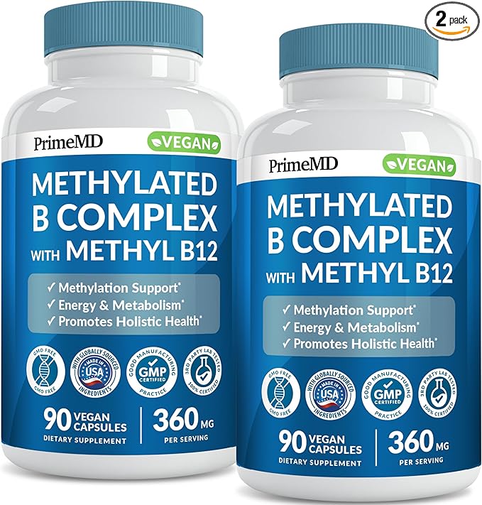 Methylated B Complex with Methylfolate and B12 Methylcobalamin 1000 mcg - Methylated Multivitamin for Energy Brain Function and Wellness - Vitamin B Complex for Men &amp Women (180 Servings Pack o