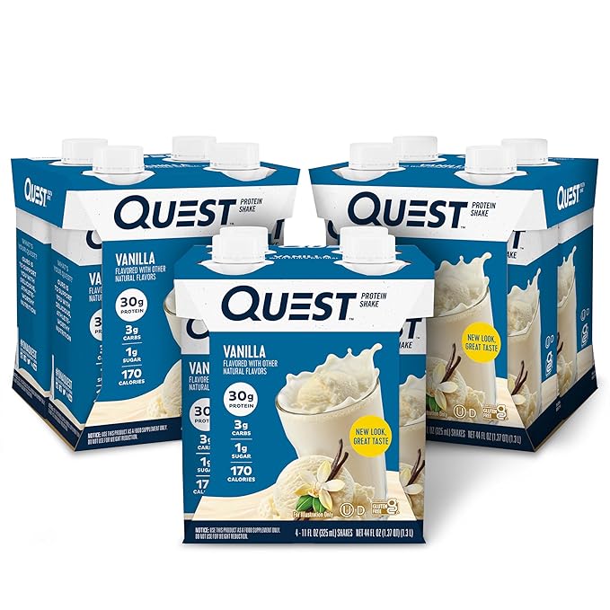 Quest Nutrition Ready to Drink Vanilla Protein Shake 30g Protein 3g Net Carbs Gluten Free Keto Friendly 11 fl.oz 4 Count (Pack of 3)