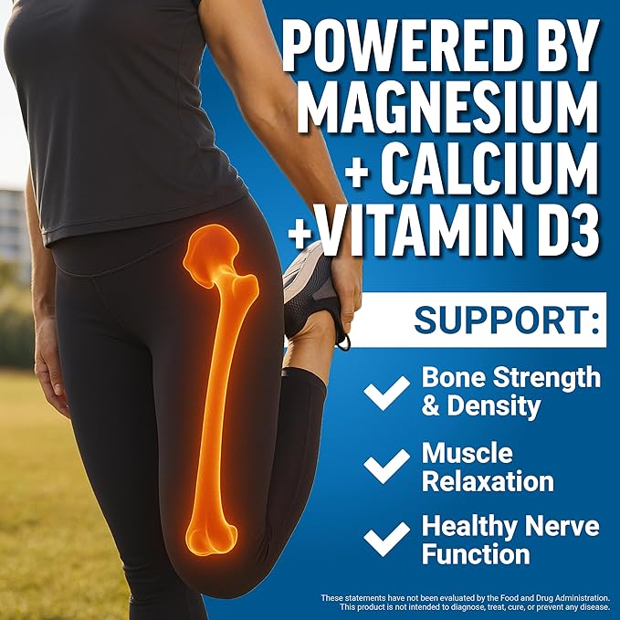 Force Factor Ultimate Magnesium Glycinate Calcium &amp Vitamins D3 &amp K2 Bone Strength Supplement for Women Muscle Relaxation Nerve Function &amp Healthy Bones Easy to Swallow Glaze Coating