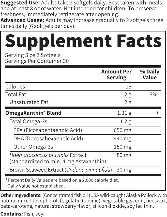 Garden of Life Oceans 3 Beyond Omega-3 with OmegaXanthin EPA DHA Supplements Fish Oil with 1200 mg Omega 3 Astaxanthin &amp Brown Seaweed Extract - 60 Softgels