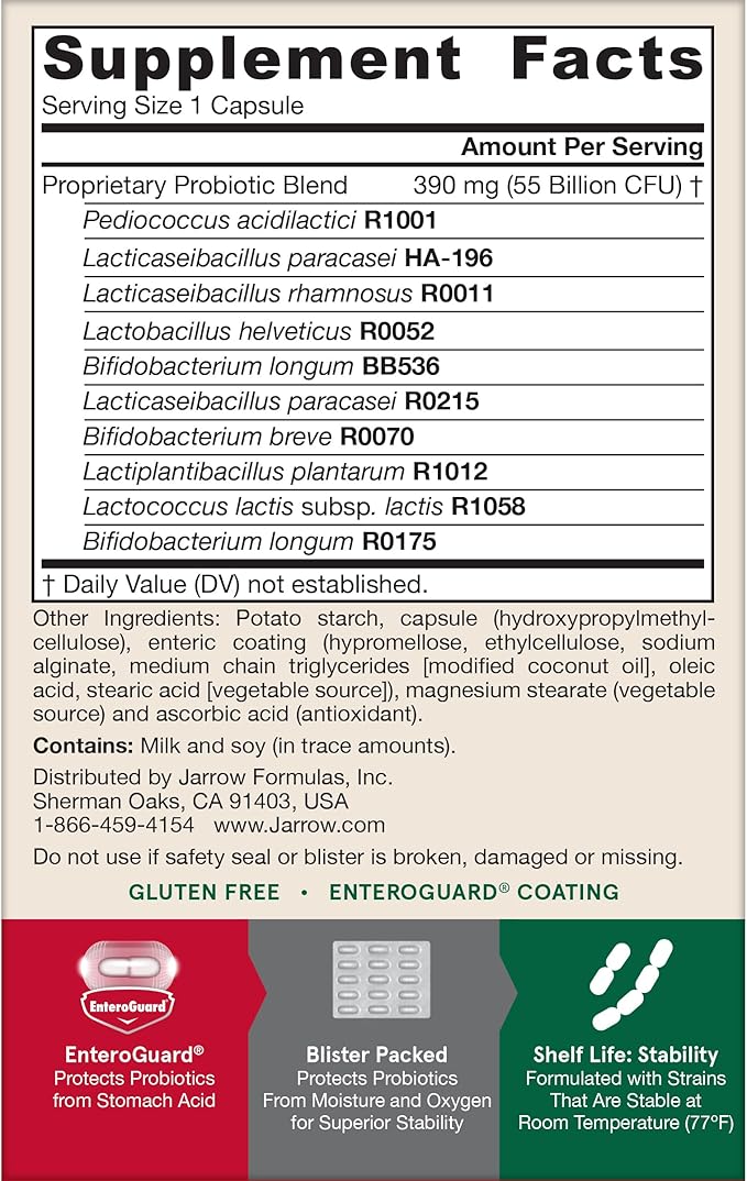 Jarrow Formulas Jarro-Dophilus EPS Advanced 55 Billion CFU Probiotics Digestive Support for Adults 30 Probiotic Supplement Veggie Capsules Up to 30 Day Supply