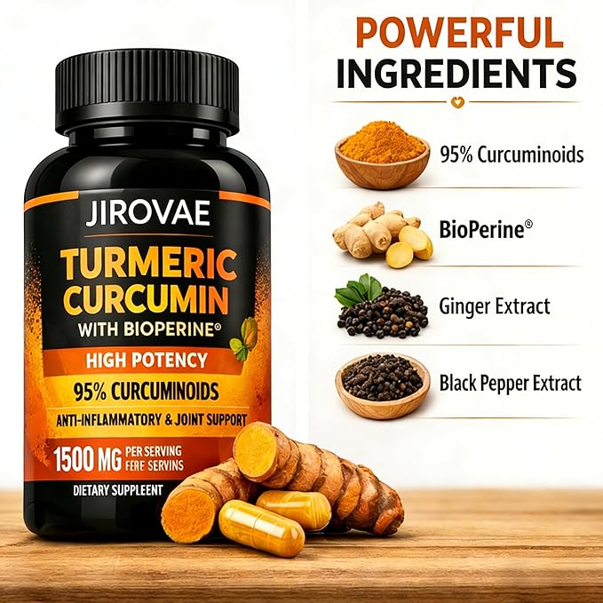 Turmeric Curcumin Capsules 1500mg per Serving 95% Curcuminoids with Black Pepper Extract &amp Ginger High Potency Veggie Capsules Non-GMO 120 Count (60 Servings)