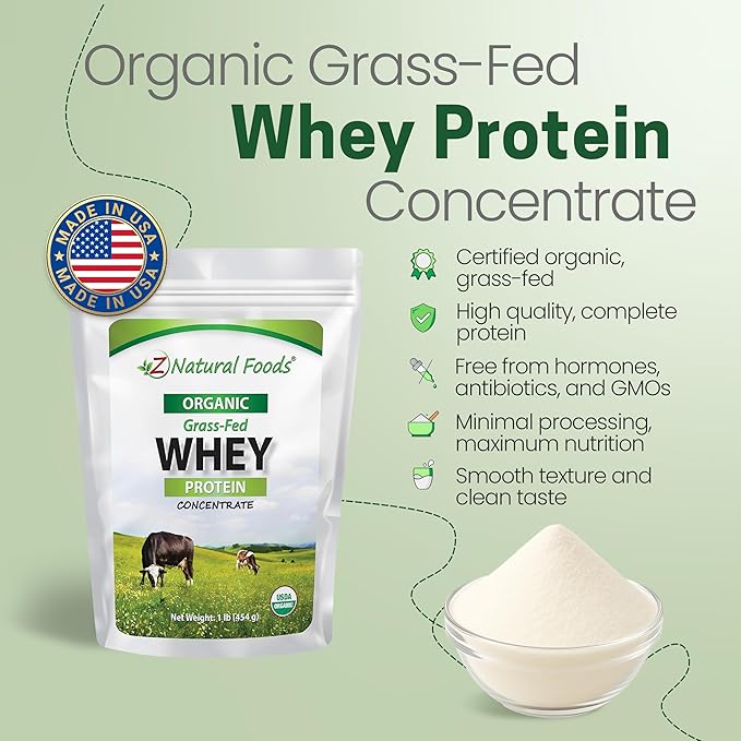 Z Natural Foods Organic Whey Protein Concentrate - Nutrient-Dense Grass Fed Whey Protein Powder - Cold Processed Pure Whey Protein with Essential Amino Acids for Nutrition &amp Fitness Unflavored 1
