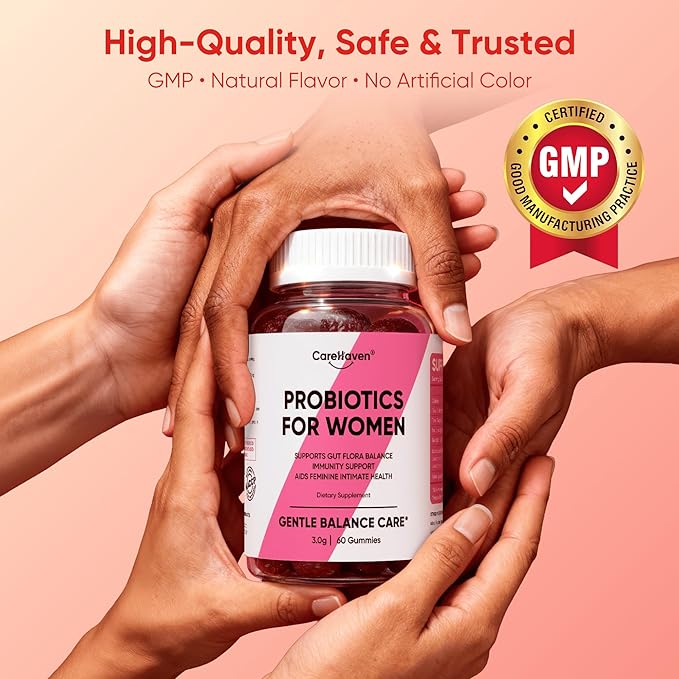 Probiotics for Women Gummies - Multiple Probiotics &amp Red Elm - Supports Gut Flora Feminine Health &amp Immune Function - 60 Active Daily Gummies (2PCS)