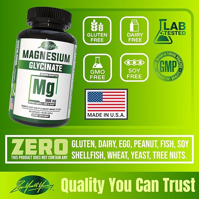 ZYY Magnesium Glycinate 1000mg &amp NMN 18000mg per Bottle 300mg per Serving | Chelated &amp High Absorption Mineral | Real Nicotinamide Mononucleotide Anti Aging