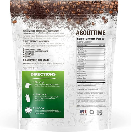 About Time Coffee + Whey Protein (Non-GMO All Natural Lactose/Gluten Free 16g of Protein Per Serving) - 1.03lb Coffee Mochaccino