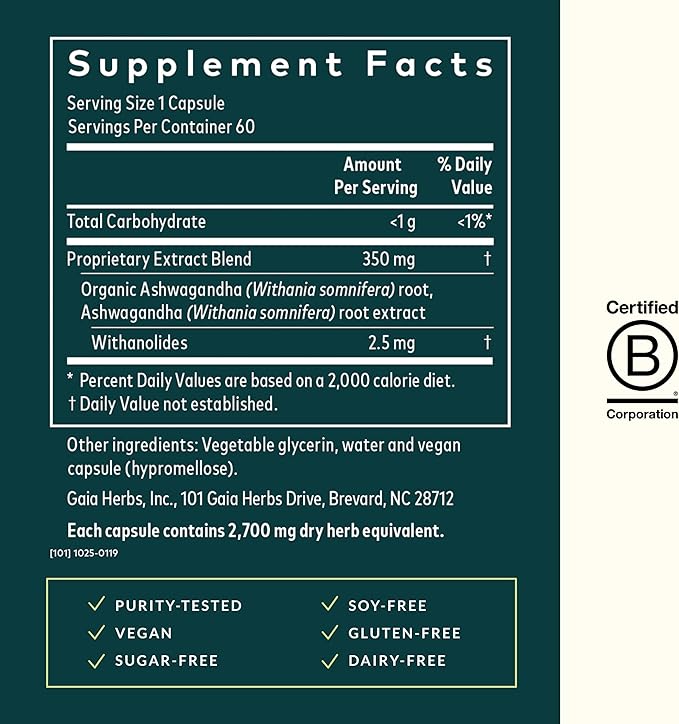 Gaia Herbs Ashwagandha Root - Made with Organic Ashwagandha Root to Help Support a Healthy Response to Stress The Immune System and Restful Sleep - 60 Vegan Liquid Phyto-Capsules (30-Day Supply)