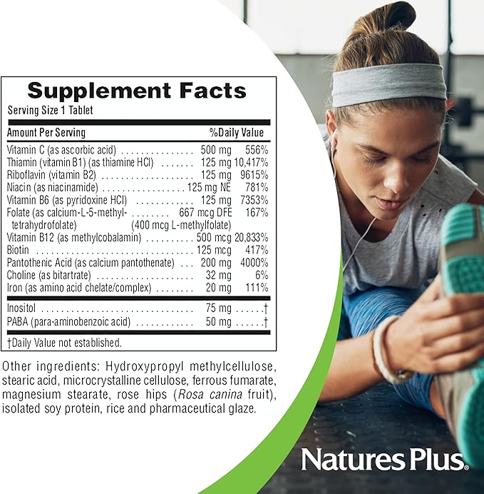 NaturesPlus Ultra-Stress with Iron Sustained Release - 30 Vegetarian Tablets - Stress Relief Supplement with B-Complex &amp Vitamin C - Energy Booster Mood Enhancer - Gluten-Free - 30 Servings