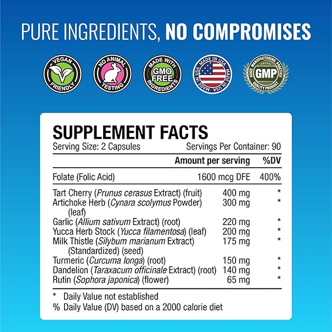 Approved Science Uric Acid Flush Supplement - Tart Cherry Turmeric Milk Thistle - Joint Support &amp Active Mobility - Made in USA - Vegan - 180 Capsules Per Bottle - 6 Month Supply - 2 Bottles