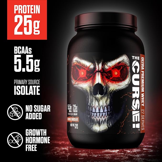 JNX SPORTS The Curse! Ultra Premium Whey Protein Powder Double Chocolate 2lb | 25g Protein Per Serve Primary Source Whey Isolate