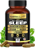Earth Elixir 4-in-1 Sleep Aid (120 Caps) w/Apigenin 50mg Magnesium Glycinate 200mg L Theanine 200mg &amp Valerian Root for Sleep Aid 300mg | Apigenin Supplement for Sleep | Sleeping Pills