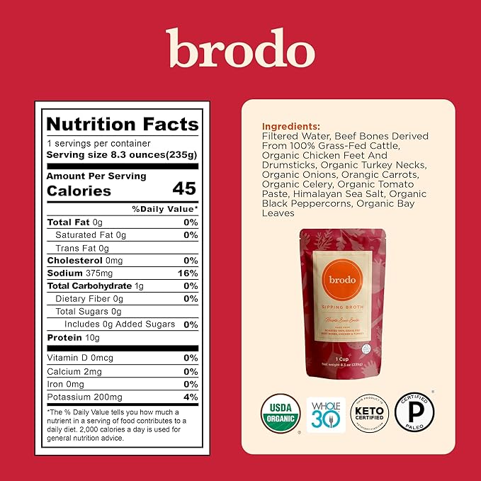 Brodo Broth Collagen Variety Pack Ginger &amp Turmeric Rosemary &amp Lemon Coconut Curry &amp lime Chicken Broth Hearth Broth Roasted Garlic and Chili No Preservatives Collagen 8 oz (Pack of