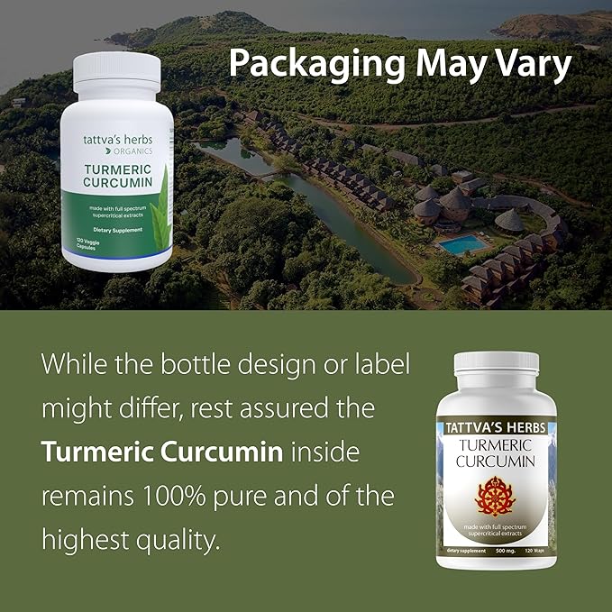 Tattva's Herbs Turmeric Curcumin 500 mg Herbal Supplement for Antioxidant Support Turmeric Curcumin with Black Pepper for Advanced Absorption 1 Pack 120 Veggie Capsules
