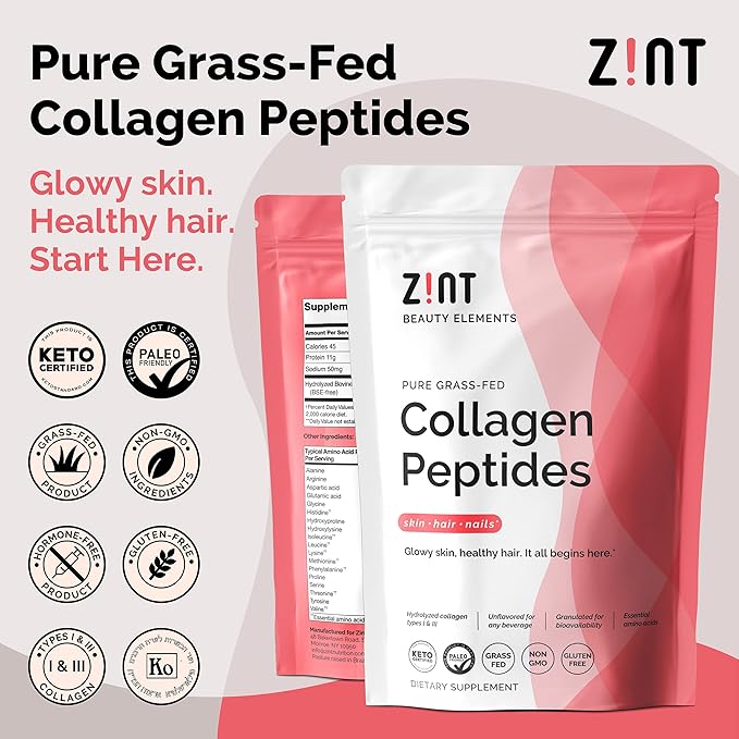 Zint Keto Collagen Protein Powder for Anti-Aging 64oz Total - Grass Fed Hydrolyzed Collagen Peptides 32 oz (2 Pack)