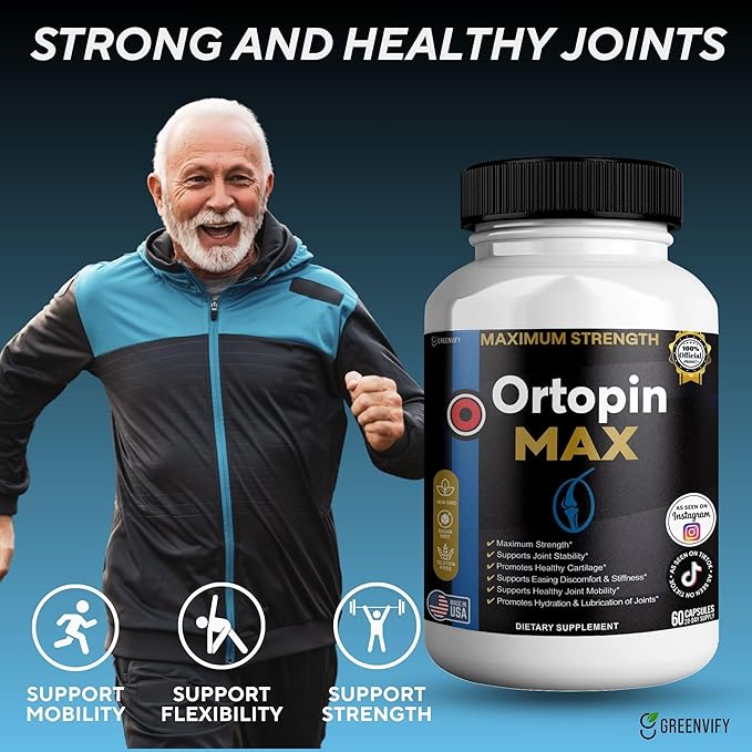 Ortopin MAX Joint Support Supplement Glucosamine Chondroitin Turmeric Boswellia MSM 60 Capsules 20 Day Supply (1)