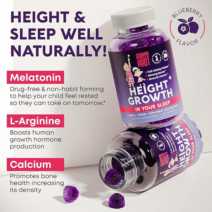 Height Growth Gummies with Melatonin for Kids &amp Teens - Ashwagandha Lemon Balm &amp Vitamins B - Sleep &amp Height Booster Multivitamin for Teen Boys &amp Girls - Grow Taller Supplement - 60 G