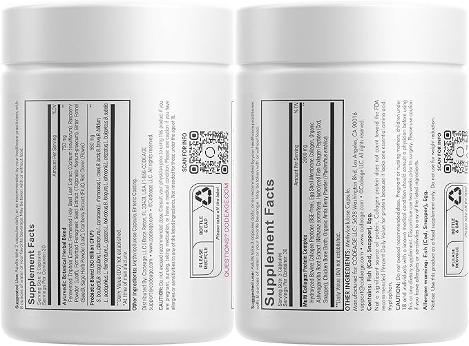 Codeage Multi Collagen Protein Capsules &amp Probiotics for Women Bundle | Multi Collagen Pills Collagen Types I II II V &amp X 90 Count | Prebiotics &amp Probiotics for Women - Soy &amp Dair