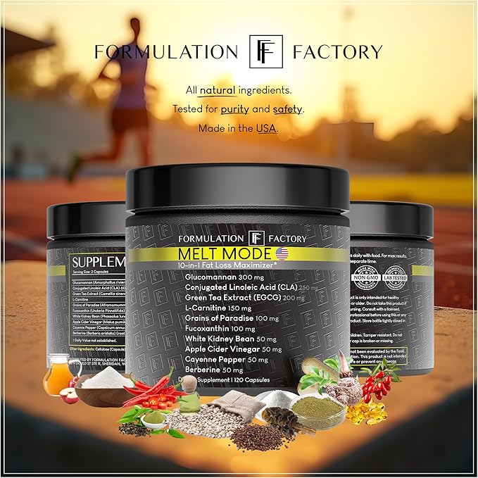 Formulation Factory Melt Mode 10-in-1 Weight Support Metabolism Booster &amp Appetite Control with Green Tea L-Carnitine CLA Glucomannan &amp More (4 Month Supply 240 Capsules)