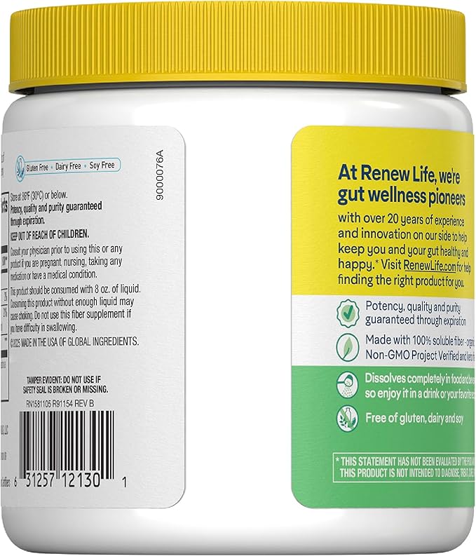 Renew Life Adult Completely Clear Organic Prebiotic Keto Friendly Fiber Powder 7 oz. (Package May Vary)