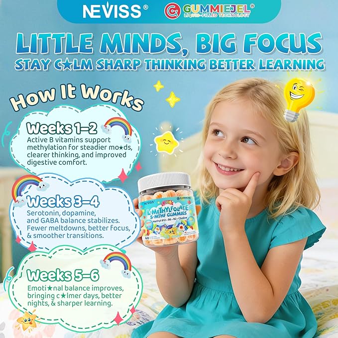 Kids Probiotic + Prebiotic Fiber Gummies 5G 12 Billion CFU Probiotic &amp Veggie Fruit Fiber + Kids L-Methylfolate Gummies Active 5-MTHF + Methyl B12 Vitamin B6 B2 Choline Vegan Omega 3 DHA &am