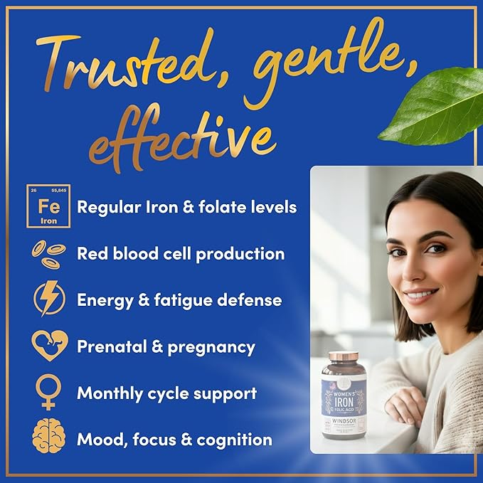 Iron and Folic Acid Supplements for Women - 35mg Gentle Iron Vitamin Folic Acid 400mcg - Anemia Period Pregnancy Support Supplement Ferrous Sulfate Pills - 120 Vegan Non-Constipating Tablets