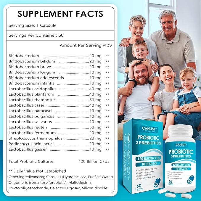 Probiotics 120 Billion CFUs 18 Strains 3 Prebiotics &amp Digestive Enzymes for Men WomenDigestive &amp Immune SupportShelf Stable Non-GMO 120 Capsules