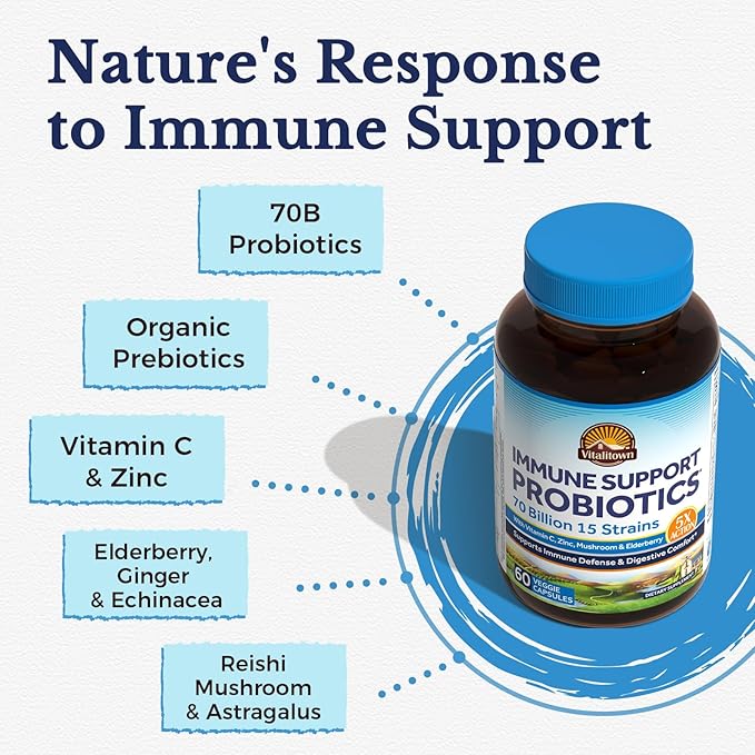 Vitalitown D3 K2 &amp Immune Probiotics 70B Bundle - Vitamin D3 K2 Supplement (10000 IU &amp 200 mcg) + Probiotics (70 Billion CFU 15 Strains) for Immune Bone and Digestive Support