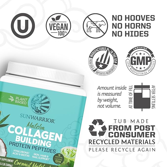 Vegan Collagen Protein Powder for Women Silica Plant Based Collagen Powder with Vegan Hair Skin and Nails Vitamins Non-GMO No Added Sugar Soy Dairy &amp Gluten Free (Coconut Matcha 20 Servings)