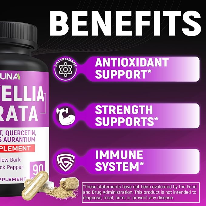 Boswellia Capsules with Boswellia Turmeric Quercetin and More - 90 Capsules for 3 Months Supply