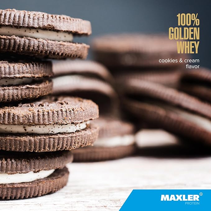 Maxler 100% Golden Whey Protein - 24g of Protein per Serving - Whey Protein Powder for Pre Post Workout - Fast-Absorbing Whey Concentrate Isolate &amp Hydrolysate Blend - Cookies &amp Cream 2 lb