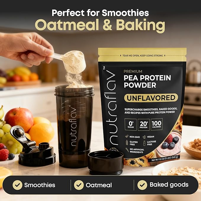 Unflavored Vegan Protein Powder - Plant Based Pea Protein Powder - 20g Protein Per Serving with 1 Ingredient - Iron-Rich Easy to Digest - No Added Sugar - Great for Shakes &amp Smoothies - 20 Servin