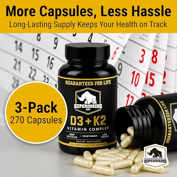 Best Value Max Strength 10000 iu Vitamin D3 and 1500 mcg Vitamin K2 Supplements 3 Bottle Pack. D3K2 Vitamins and Supplements for The Health. D3-K2 MK4 Capsules Best K2D3 Vitamin for Immune System