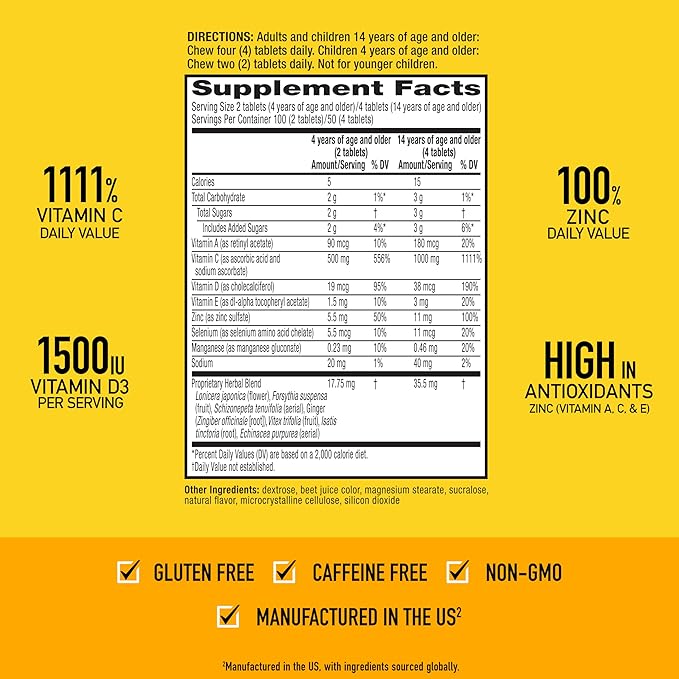 Airborne Vitamin C 1000mg (per Serving) - Very Berry Chewable Tablets (116 Count in a Bottle) Gluten-Free Immune Support Supplement with Vitamins A C E Zinc Selenium Ginger Antioxidants