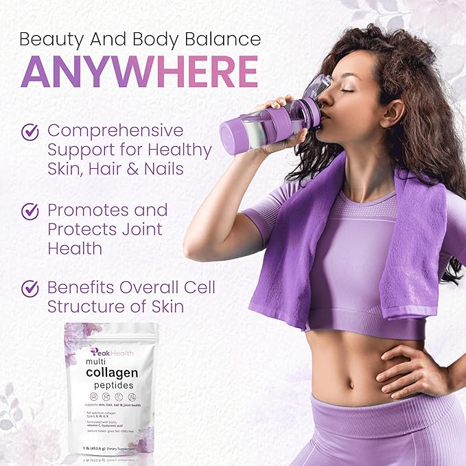 Multi Collagen Peptides Powder 1 Pounds collagen powder- Type IIIIIIVX with Biotin 10000mcg Hyaluronic acid powder Vitamin C - Unflavored Collagen Protein Powder - Keto &amp Paleo Easy Dissol