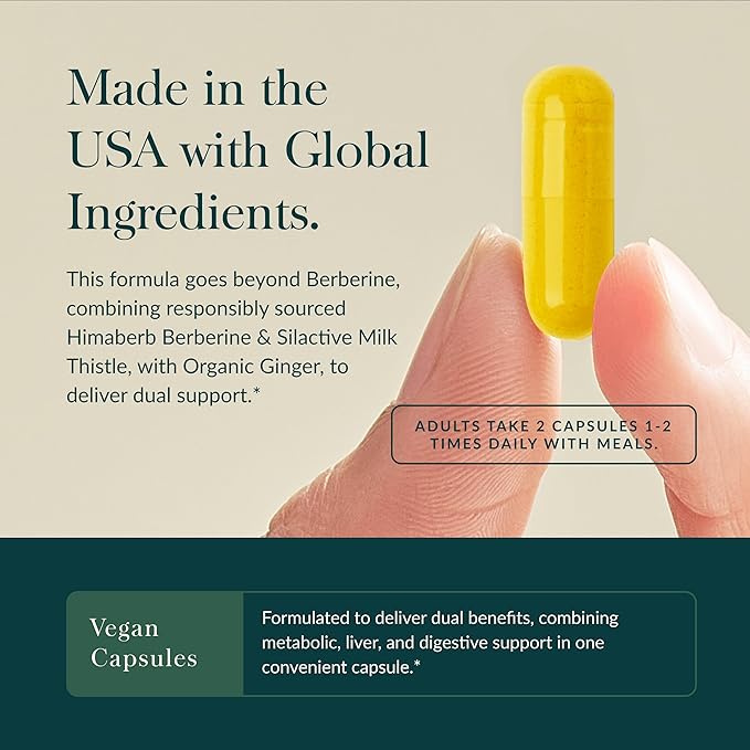 Gaia Herbs Berberine &amp Milk Thistle - Milk Thistle &amp Berberine Supplement with Ginger Root - Supports Liver Health* - Vegan Gluten-Free Dairy-Free Non-GMO Project Verified - 60 Capsules