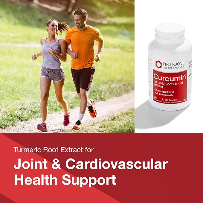 PROTOCOL FOR LIFE BALANCE Curcumin Turmeric Root Extract - 95% Standardized Curcuminoids - 665 mg Curcumin - Curcumin Turmeric Supplements - Non-GMO &amp Kosher - 60 Veg Capsules